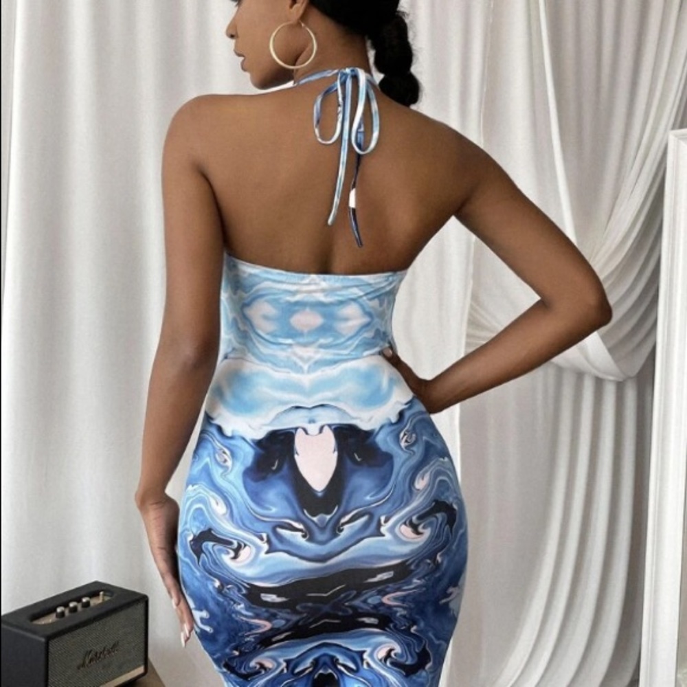 SHEIN halter neck marble print bodycon dress